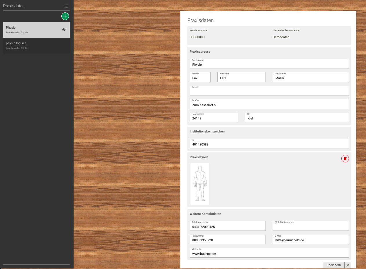 Screenshot Menü Praxisverwaltung Praxisdaten Praxis anlegen